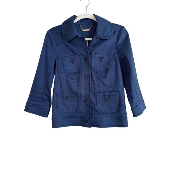 Trina Turk Blazer Jacket Linen Cotton Blend Blue 3/4 Sleeve Women Size 6 Classic - Picture 1 of 11